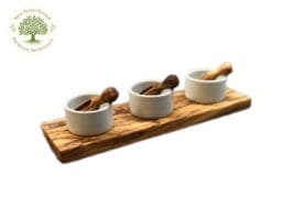 Set apéritif 3 coupelles avec cuillères en bois d'olivier naturel