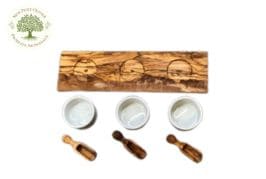 Set apéritif 3 coupelles avec cuillères en bois d'olivier avec bordure