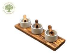 Set apéritif 3 coupelles en porcelaine avec pelles en bois d'olivier